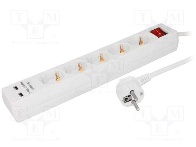 Plug socket strip: protective; Sockets: 7; 230VAC; 16A; 1.4m; IP20