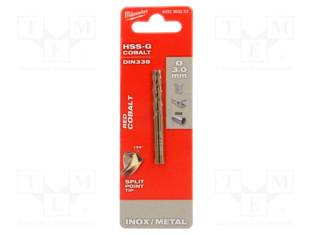 Drill bit; for metal; Ø: 3mm; high speed steel cobalt HSS-Co