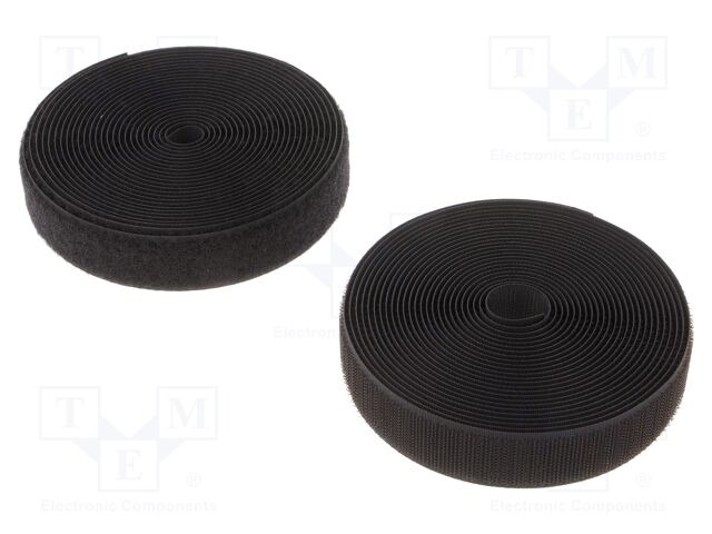 Tape: hook and loop; W: 25mm; L: 5m; Thk: 3mm; rubber; black; -10÷60°C