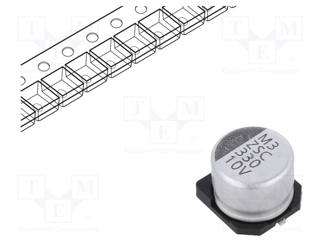 Capacitor: electrolytic; SMD; 330uF; 10VDC; Ø10x7.7mm; ±20%