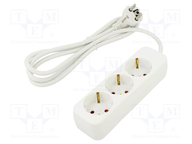 Extension lead; 3x1mm2; Schuko; Sockets: 3; rubber; white; 1.5m; 10A