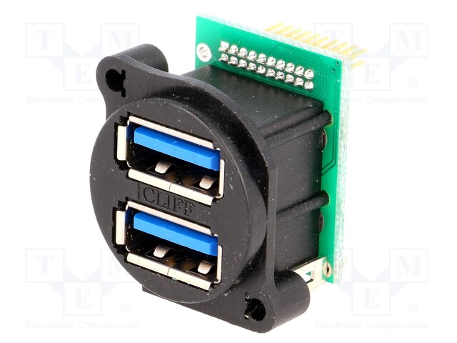 Socket; USB A; for panel mounting,screw; pin header; double