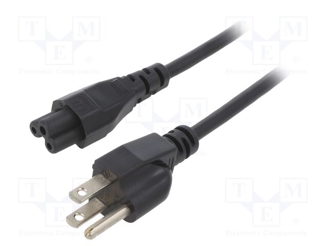 Cable; IEC C5 female,NEMA 5-15 (B) plug; PVC; 1m; black; 3x18AWG