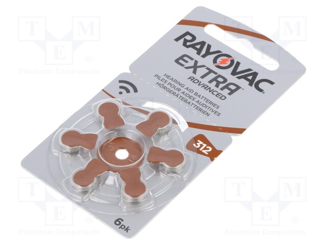 Battery: zinc air (ZnO2); 1.4V; AC312,R36,coin; Batt.no: 6; 180mAh