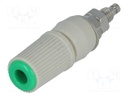 Socket; 4mm banana; 24A; green; nickel plated; screw,on panel