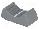 Knob: slider; Colour: grey; 24x11x10mm; Mat: plastic; Pointer: white