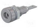 Socket; 2mm banana; 10A; 23mm; grey; soldered,on panel; insulated