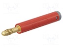 Connector: 4mm banana; plug; 32A; 30VAC; 60VDC; red; non-insulated
