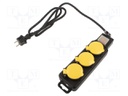 Plug socket strip: protective; Sockets: 3; 250VAC; 16A; 1.5m; IP44