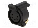 Socket; XLR; female; PIN: 5; angled 90°; with push button; THT; 5A