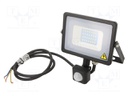 Lamp: LED flood light; 6400K; IP65; Body: black; 20W; Len: 1m; 1600lm