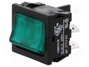 ROCKER; DPST; Pos: 2; OFF-ON; 10A/250VAC; 10A/28VDC; green