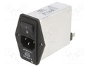 Filtered IEC Power Entry Module, IEC C14, General Purpose, 10 A, 250 VAC, 2-Pole Switch
