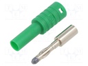 Plug; 4mm banana; 36A; 1kVAC; green; insulated; 63mm; 8mΩ