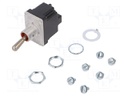 Switch: toggle; Pos: 3; DPDT; (ON)-OFF-ON; 6A/230VAC; 18A/28VDC
