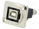 Coupler; USB A socket,USB B socket; FT; USB 2.0; metal; 19x24mm