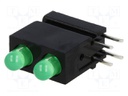 LED; in housing; green; 3mm; No.of diodes: 2; 20mA; 40°; 10÷20mcd
