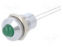 Indicator: LED; prominent; green; 2.2VDC; Ø8mm; 2pin; metal