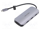 Hub USB; USB 3.0; grey; Number of ports: 7; 0.15m; Colour: black