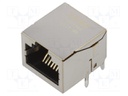 Socket; RJ45; PIN: 8; gold-plated; Layout: 8p8c; on PCBs; THT