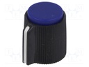 Knob; with pointer; plastic; Shaft d: 6.35mm; Ø13x15mm; blue