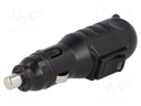 Cigarette lighter plug; 8A; Sup.volt: 7÷12VDC; 12V/1x8A; black