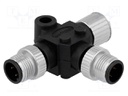 T adapter; M12 female socket,M12 male x2; PIN: 4; IP68; T