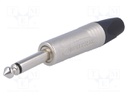 Plug; Jack 6,3mm; male; mono; straight; for cable; soldering; 4÷7mm