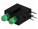 LED; in housing; green; 3mm; No.of diodes: 2; 20mA; 60°; 2.2÷2.5V