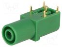 Socket; 4mm banana; 24A; 33mm; green; gold-plated; on panel