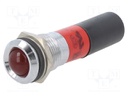 Indicator: LED; red; 230VAC; Ø14mm; metal,plastic