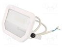 Lamp: LED flood light; 6500K; IP65; Body: white; 20W; Len: 1m; 230VAC