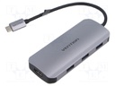 Hub USB; HDMI socket,USB A socket x3,USB C socket x2; grey