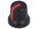 Knob; miniature,with pointer; Shaft d: 6.35mm; black; Pointer: red