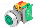 Switch: push-button; Stabl.pos: 2; NC + NO; 30mm; green; IP65; Pos: 2