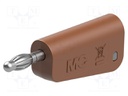 Plug; 4mm banana; 19A; 30VAC; 60VDC; brown; nickel plated; 1mm2