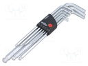 Key set; hexagon keys,spherical; Chrom-vanadium steel; Pcs: 9