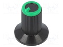 Knob; with flange; plastic; Shaft d: 6mm; Ø10x19mm; black; green