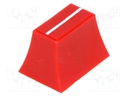 Knob: slider; Colour: red; 20x14x13mm; Mat: plastic; Pointer: white