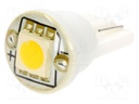 LED lamp; warm white; W2,1x9,5d; Urated: 12VDC; 18lm; 0.24W; 120°