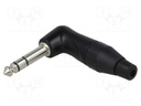 Plug; Jack 6,35mm; male; stereo; angled 90°; for cable; soldering