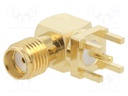 Socket; SMA; female; angled 90°; THT; on PCBs; teflon; gold-plated