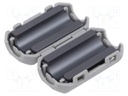 Ferrite: two-piece; on round cable; A: 35mm; B: 28mm; C: 9mm