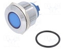 Indicator: LED; flat; 12VDC; 12VAC; Cutout: Ø22mm; brass
