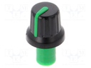 Knob; with pointer; ABS; Shaft d: 6mm; Ø16x14.4mm; black; push-in