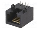 Socket; RJ45; PIN: 8; Layout: 8p8c; Locking: bottom latch; THT