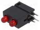 LED; in housing; red; 3mm; No.of diodes: 2; 20mA; Lens: diffused,red
