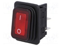 ROCKER; DPST; Pos: 2; OFF-ON; 20A/250VAC; red; filament lamp 230V
