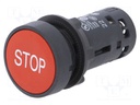 Switch: push-button; Stabl.pos: 1; NC + NO; 0.3A/240VAC; 22mm; red