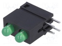 LED; in housing; green; 3mm; No.of diodes: 2; 20mA; 40°; 2.2V; 25mcd